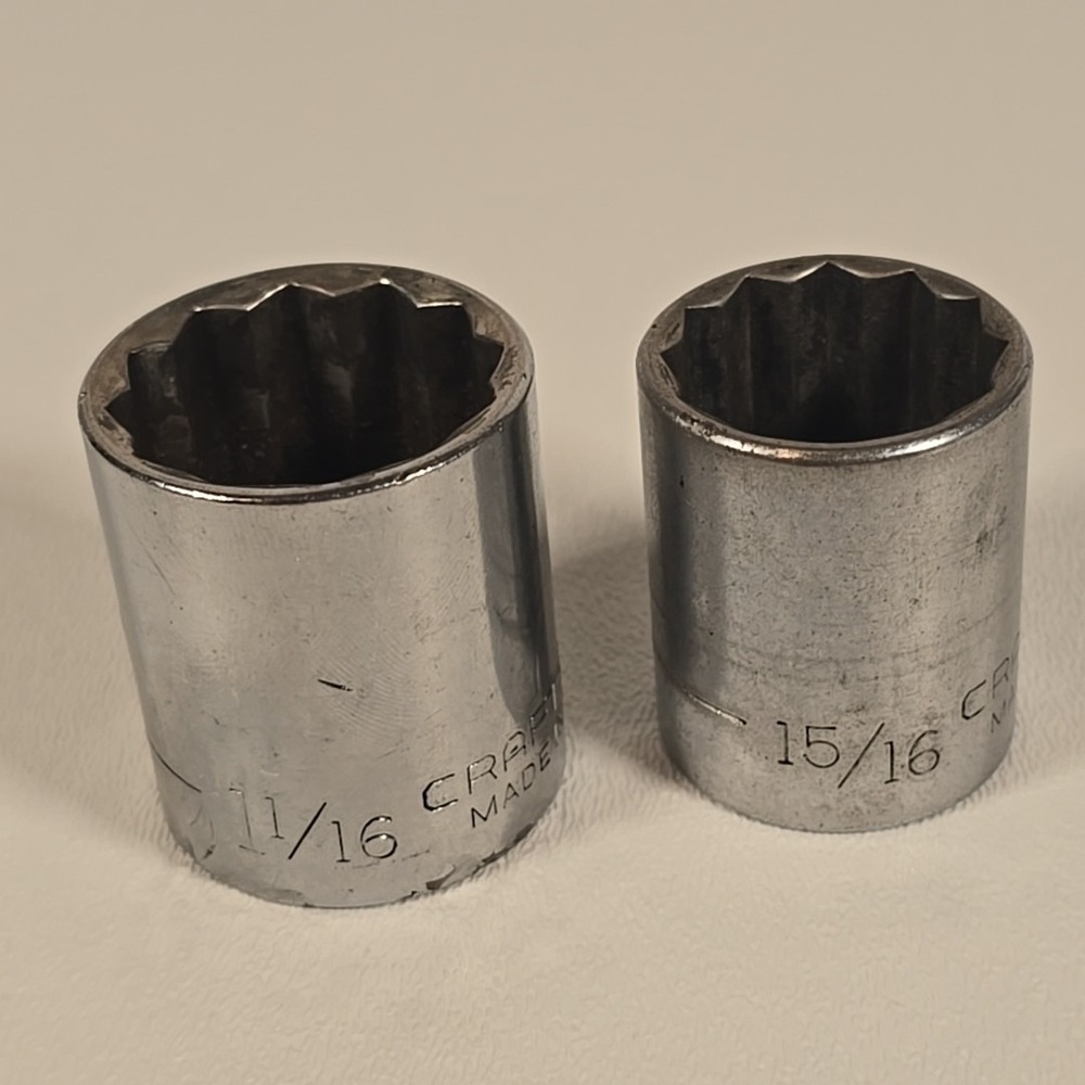 2 Craftsman Vtg 1/2" Drive 1 - 1/16" 15/16" Sockets V47513 V47515 SAE 12 Pt USA
